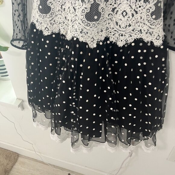 Victor Costa Black & White Long Sleeve Cocktail Dress VINTAGE - Picture 3 of 6